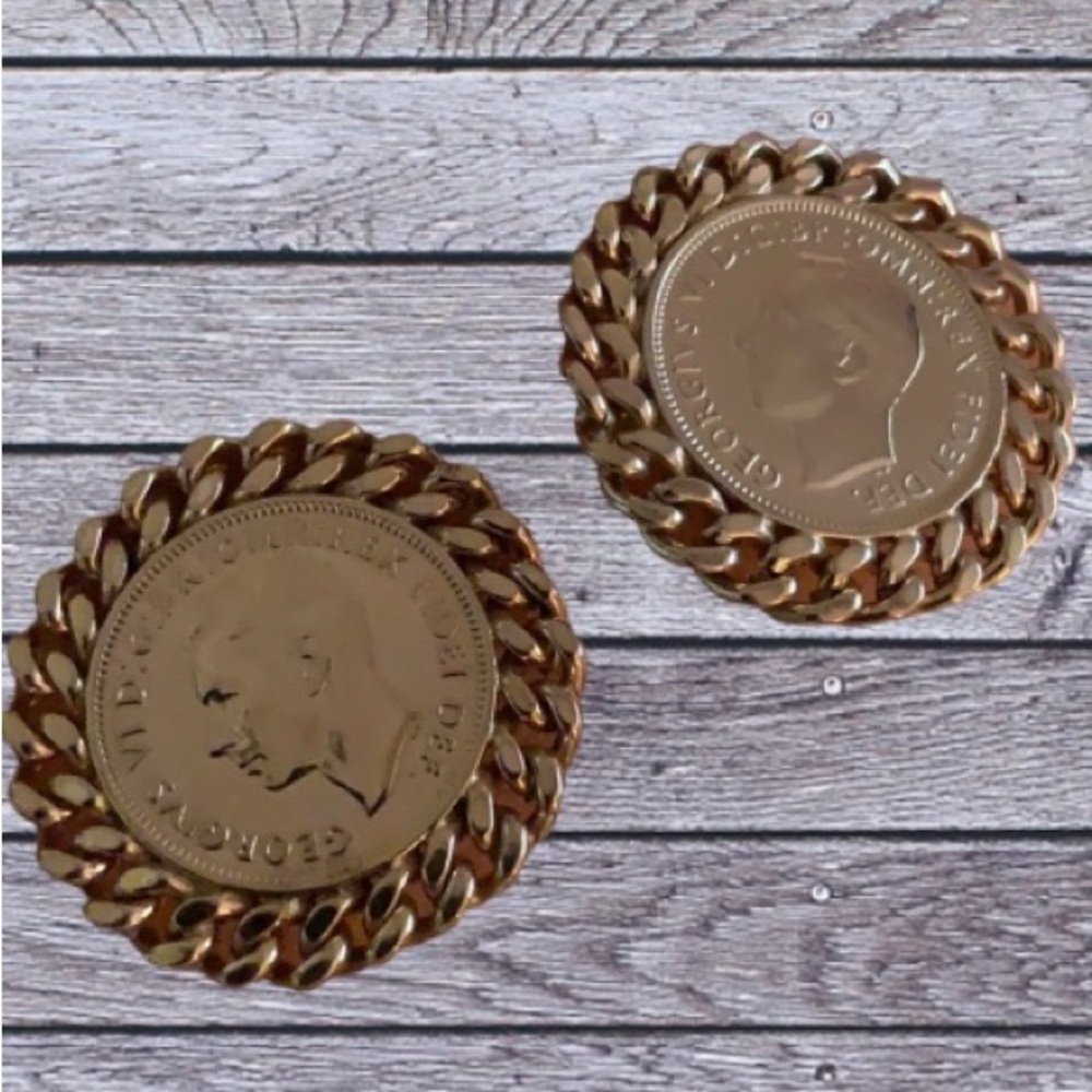 Vintage Sperry Clip Coin Earrings with chain trim